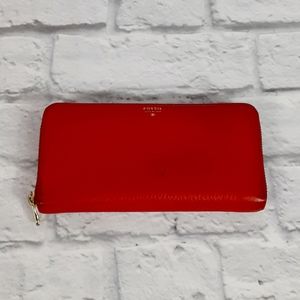 Fossil red leather zip wallet